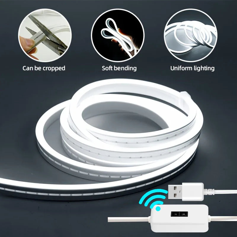 Neon LED Light Strip with Gesture Sensor Dimmer Switch - USB Powered, Waterproof, Flexible Neon Sign for Room Decoration