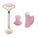 Rose Quartz Face Roller & Gua Sha Scraper Set – Natural Stone Jade Massager for Facial Lift, Anti-Wrinkle, and Relaxation