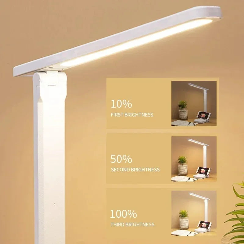 Foldable LED Desk Lamp – Stepless Dimmable, Touch-Control Night Light, USB Rechargeable for Reading, Eye Protection