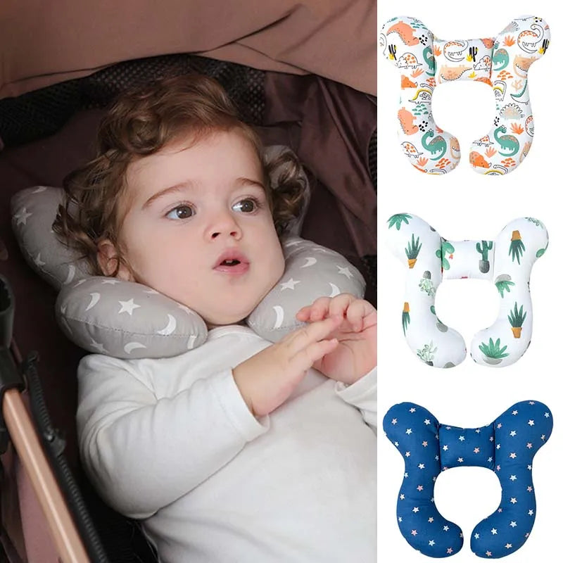 Cartoon Print U-Shaped Pillow for Babies – Neck Protection Travel Pillow for Strollers, Baby Head Shaped Pillow for 0-3 Years
