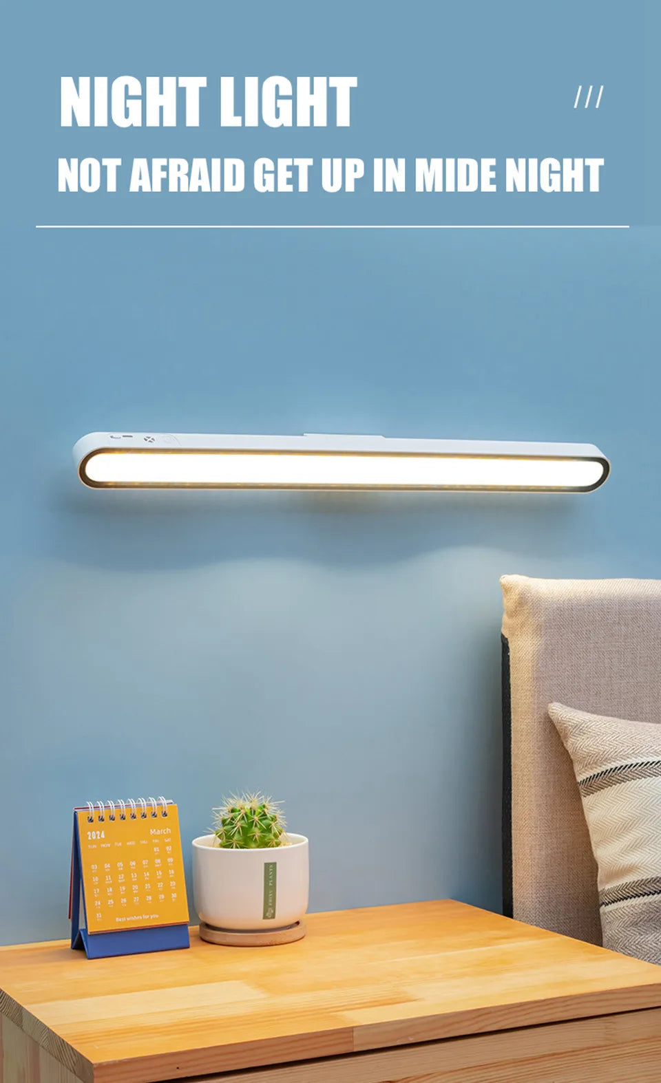 48cm Magnetic Desk Lamp - USB Rechargeable LED Reading Light, Dimmable with Touch & Remote Control, Adjustable Cabinet & Bedside Night Light