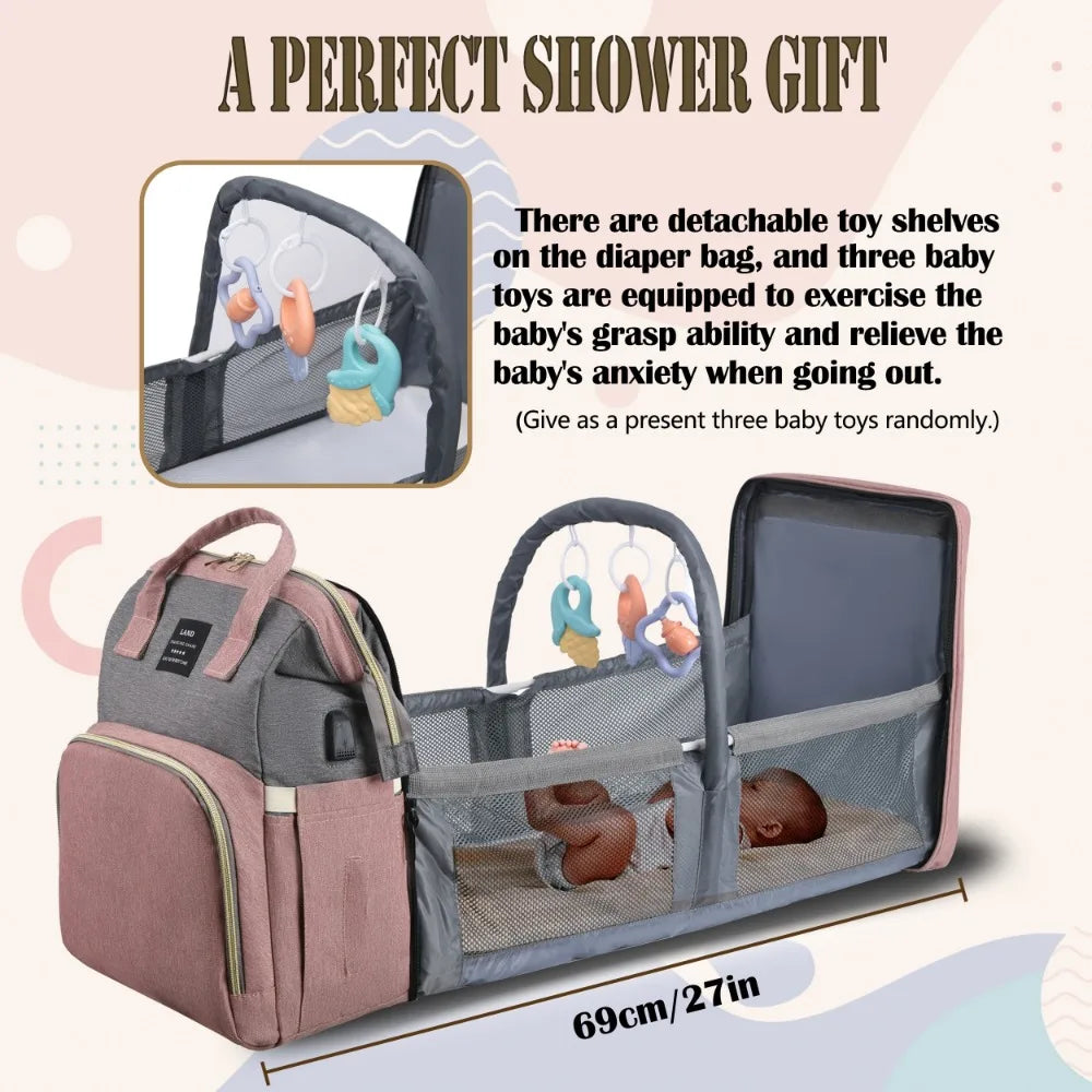 Lightweight Portable Mommy Bag with Folding Crib – Large Capacity Travel Baby Backpack