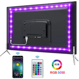 Smart LED Strip Lights 5050 RGB with Bluetooth APP & Remote Control - 5V USB Flexible Ribbon Lamp for Christmas & Room Decor