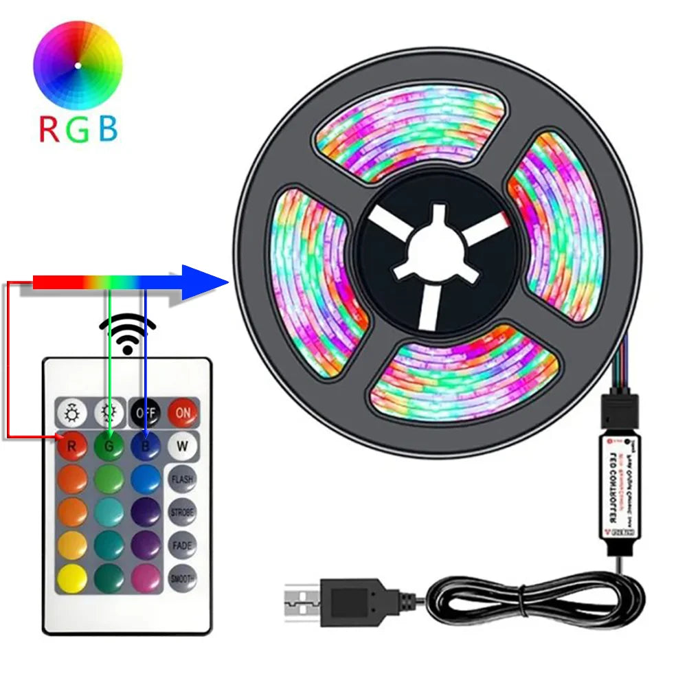 10M 2835 USB LED Strip Light RGB – Remote Control, Flexible Tape Lights for TV & Desktop Backlighting