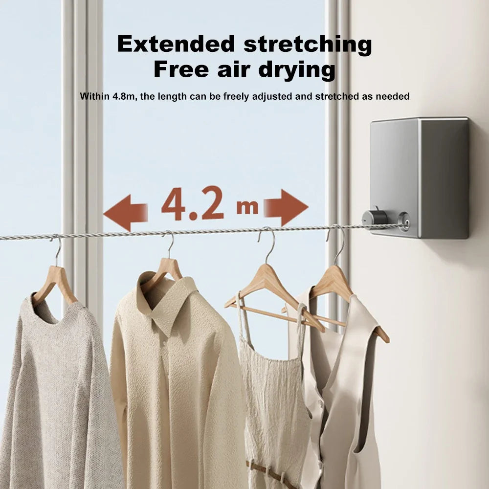Retractable Clothesline – Stainless Steel Pull-Out Clothes Drying Rack for Home, Space-Saving, Easy Installation