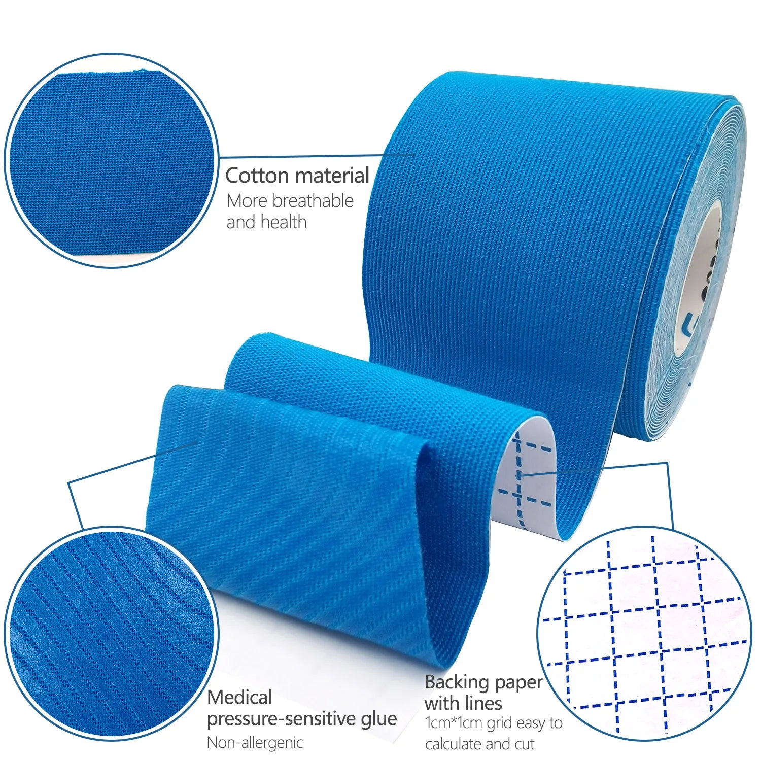 Kinesiology Tape – Cotton Elastic Bandage for Face & Body, Breathable Adhesive for Pain Relief & Muscle Support (2.5 cm)