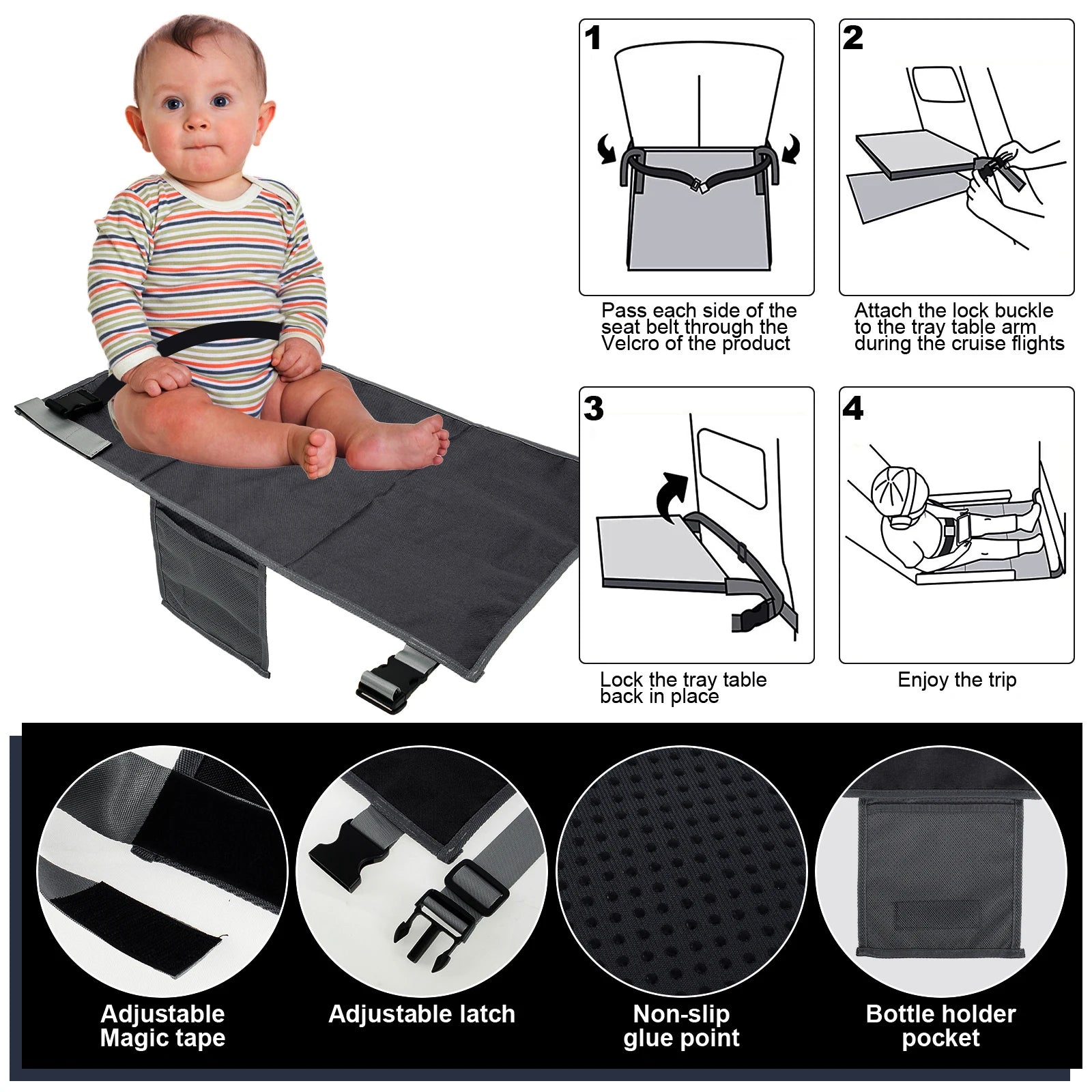 Kids Airplane Bed Footrest Hammock – Portable Seat Extender for Travel with Toddlers