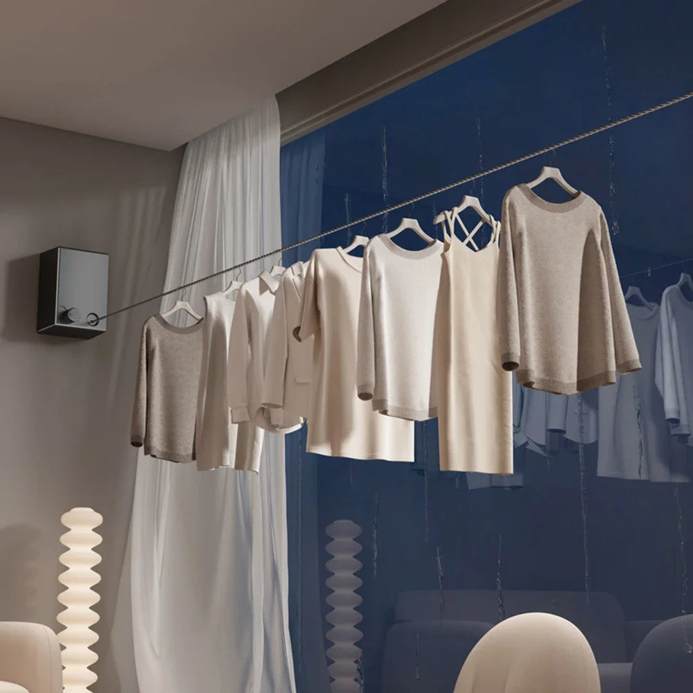 Retractable Clothesline – Stainless Steel Pull-Out Clothes Drying Rack for Home, Space-Saving, Easy Installation