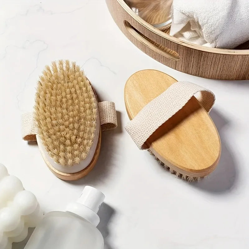 Natural Bristle Body SPA Brush – Soft Wet & Dry Skin Bath Massager for Home Use