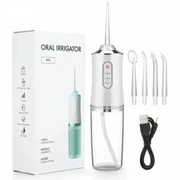 Portable Dental Water Flosser with USB Rechargeable, 220ml Water Tank, 4 Jet Tips, 3 Modes