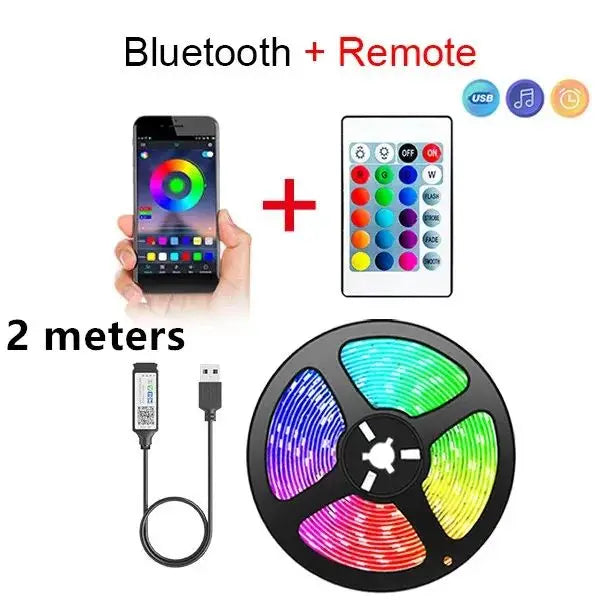 Smart LED Strip Lights 5050 RGB with Bluetooth APP & Remote Control - 5V USB Flexible Ribbon Lamp for Christmas & Room Decor