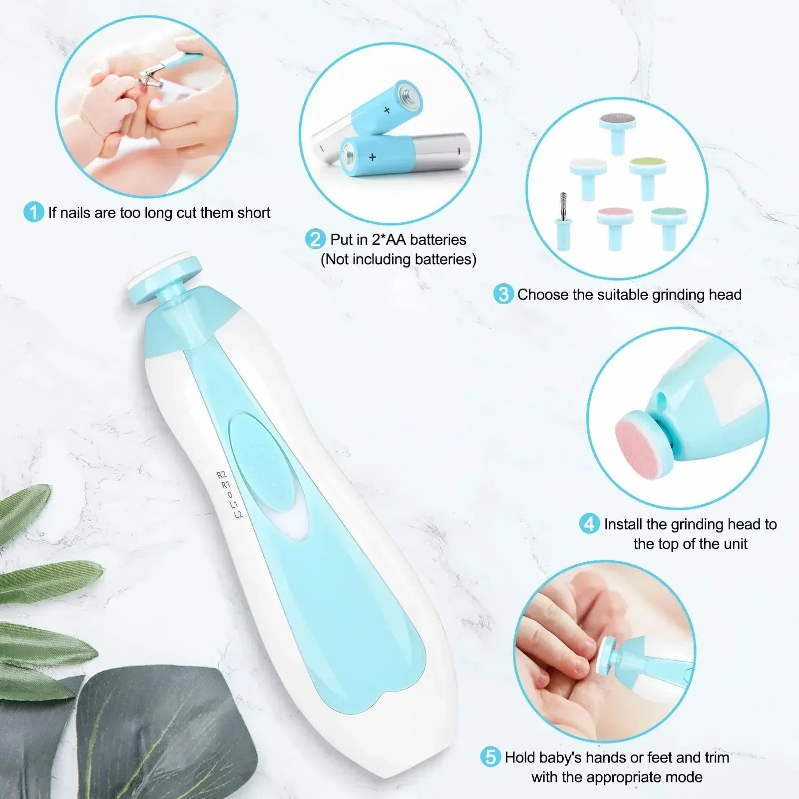 6 in 1 Electric Baby Nail Trimmer – Safety Cutter Clipper for Toes & Fingers, Newborn Nail Care Set, Non-Sharp Claws for Babies