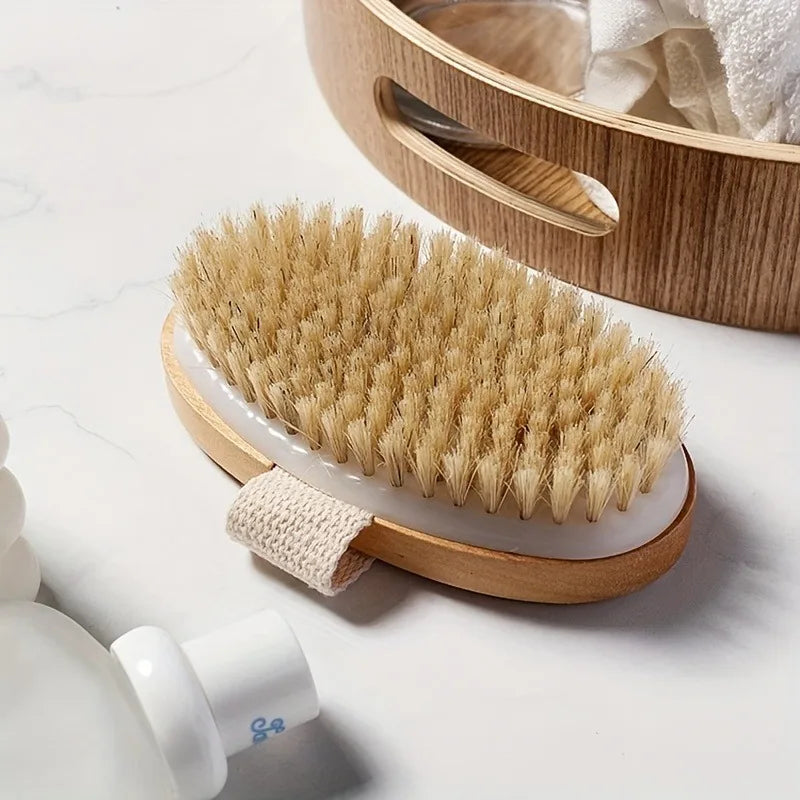 Natural Bristle Body SPA Brush – Soft Wet & Dry Skin Bath Massager for Home Use
