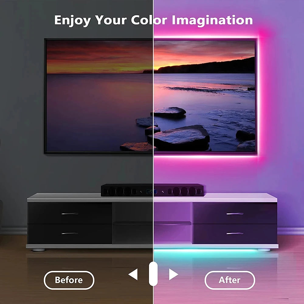 Smart LED Strip Lights 5050 RGB with Bluetooth APP & Remote Control - 5V USB Flexible Ribbon Lamp for Christmas & Room Decor