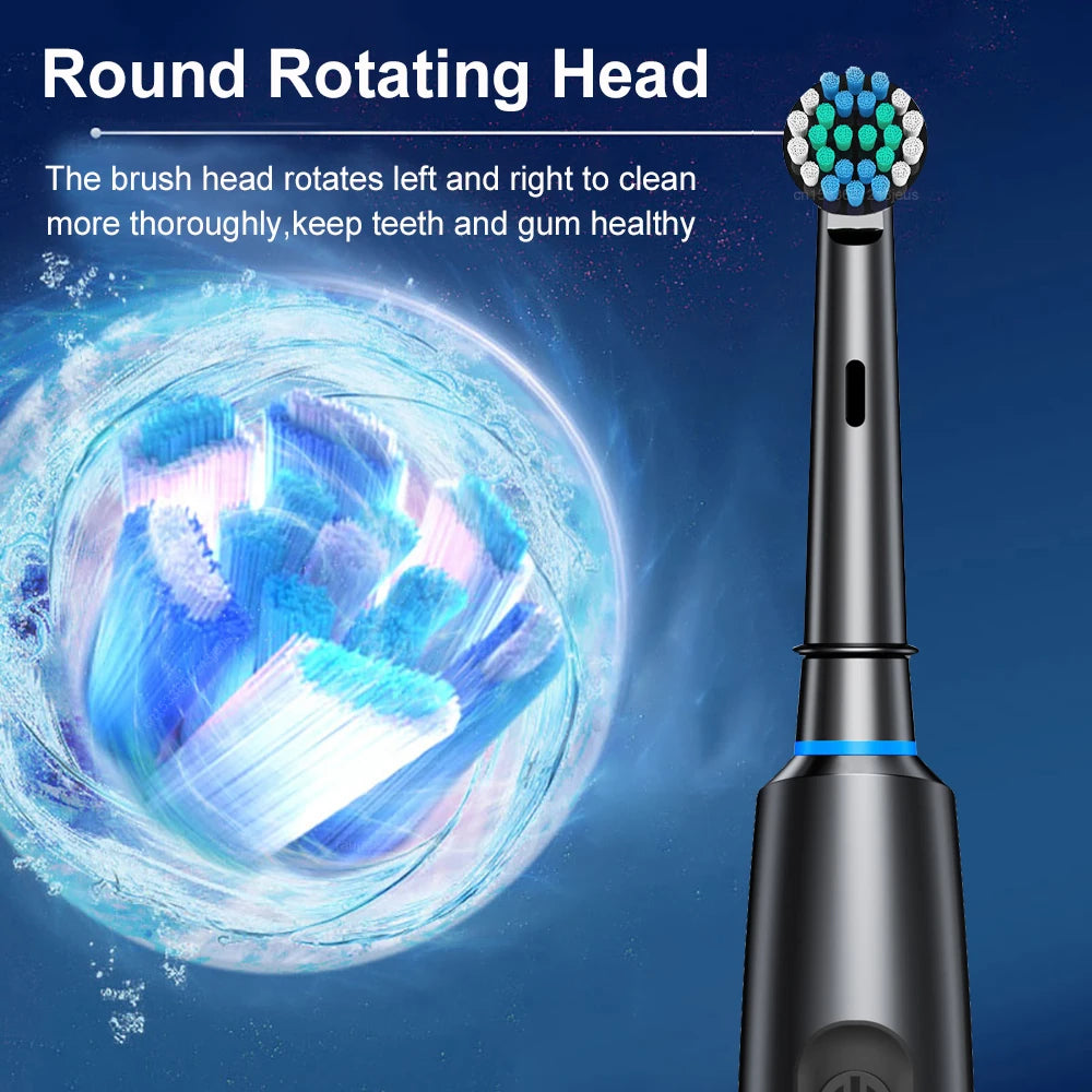 Rotary Electric Toothbrush with 8 Soft Brush Heads, Rechargeable, 5 Modes, Smart Timer for Adults