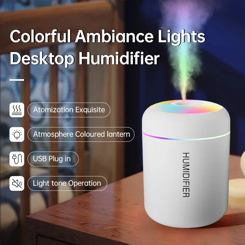 Mini USB Air Humidifier – 180ml Aromatherapy Diffuser for Car, Home, and Bedroom, Quiet LED Essential Oil Purifier
