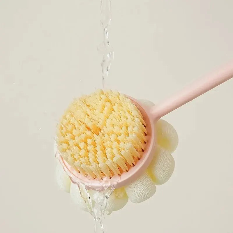 Two-Sided Silicone Shower Body Brush with Long Handle, Exfoliating & Massage Bath Brush