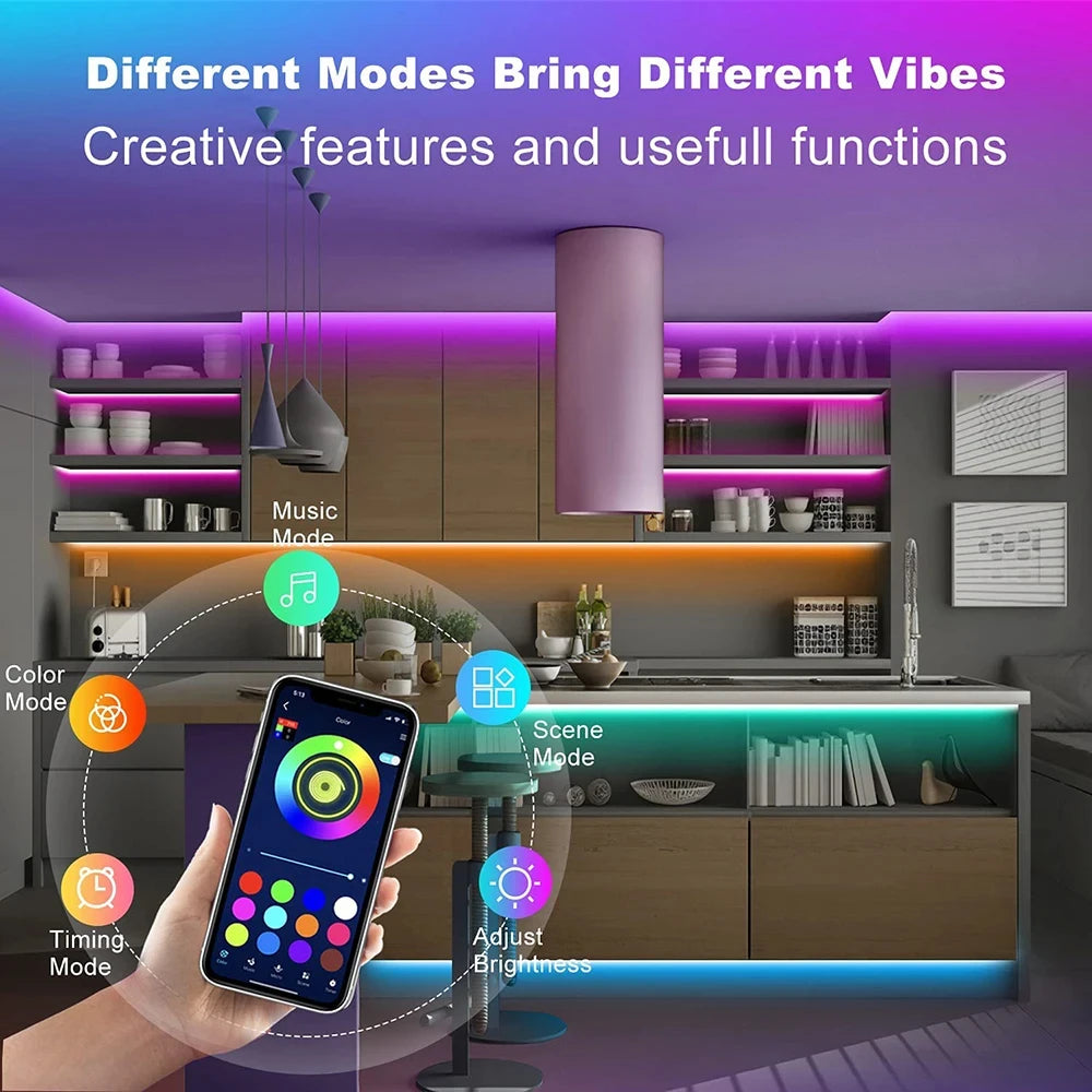 Smart LED Strip Lights 5050 RGB with Bluetooth APP & Remote Control - 5V USB Flexible Ribbon Lamp for Christmas & Room Decor
