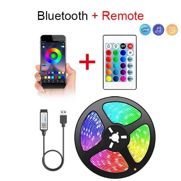 Smart LED Strip Lights 5050 RGB with Bluetooth APP & Remote Control - 5V USB Flexible Ribbon Lamp for Christmas & Room Decor