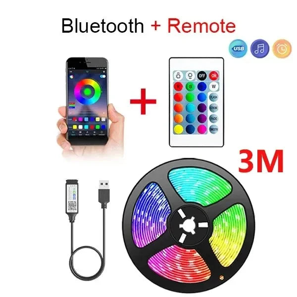 Smart LED Strip Lights 5050 RGB with Bluetooth APP & Remote Control - 5V USB Flexible Ribbon Lamp for Christmas & Room Decor