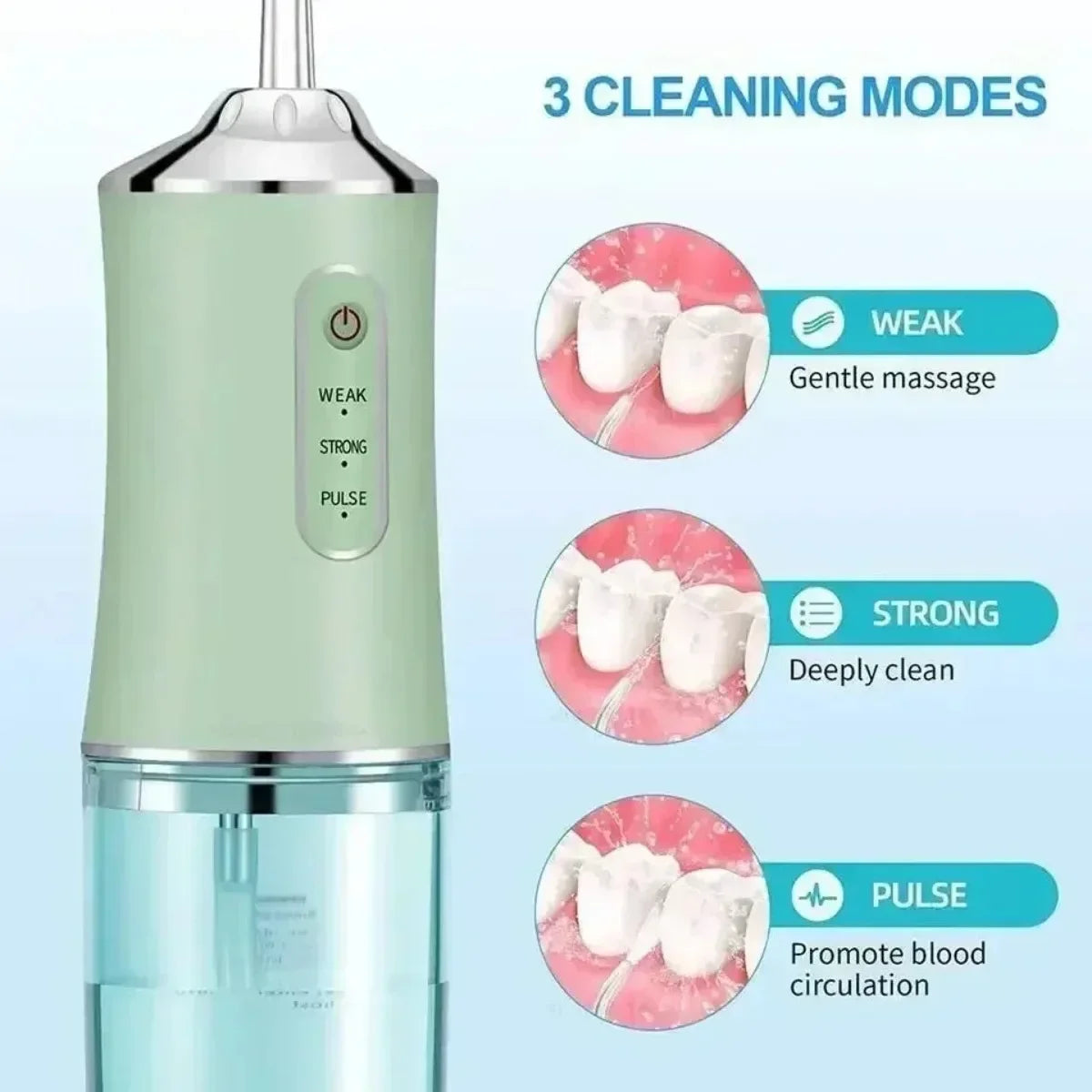 Portable Dental Water Flosser with USB Rechargeable, 220ml Water Tank, 4 Jet Tips, 3 Modes