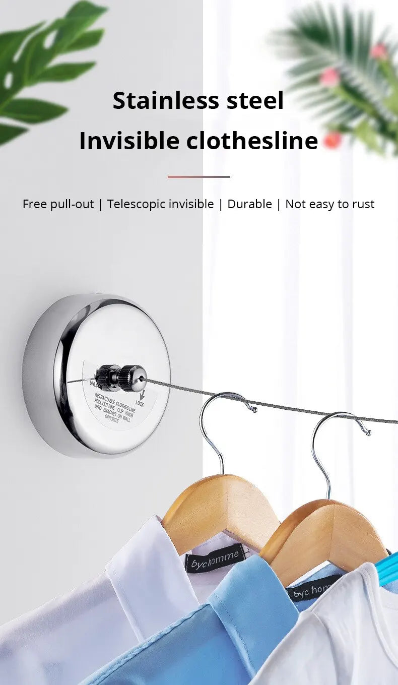Wall-Mounted Clothes Line – Adjustable 2.8m Durable Nylon Drying Rack Rope, Windproof, Non-Slip Laundry Clothesline