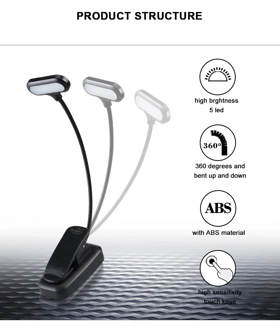 Mini LED Book Lamp – Battery-Powered Clip-On Desk Lamp, Flexible Study & Reading Light for Bedside or Office