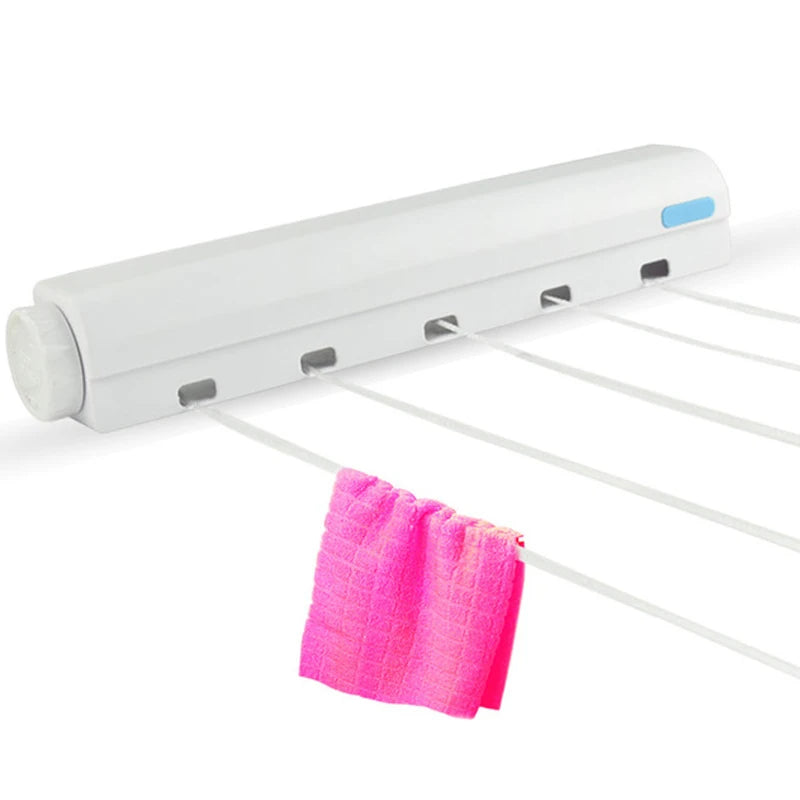 Retractable Indoor Clothesline Wall-Mounted Space-Saving Clothes Drying Rack, 3.2m ABS Rope Auto Roll-Up