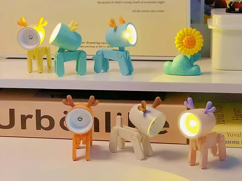 LED Night Light - Mini Folding Desk Lamp, Cute Pet Lights (Dog & Deer) Portable Night Light, Ideal Gift for Students and Living Room Decor