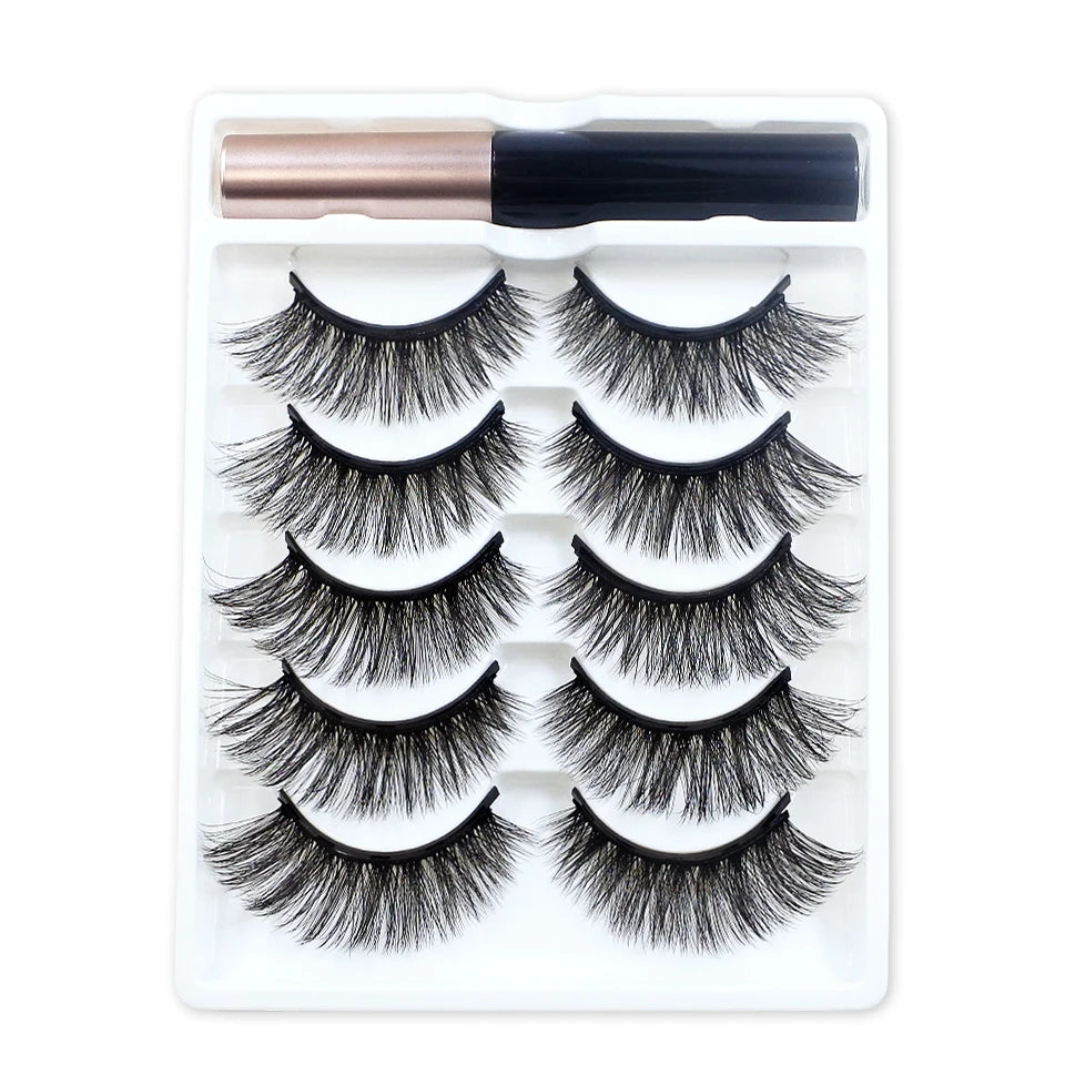 Magnetic Lashes Kit – 5 Pairs Reusable Magnetic False Eyelashes with Eyeliner & Applicator for Natural Look