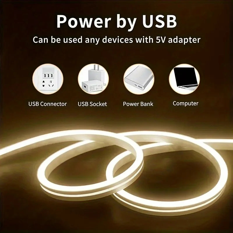Neon LED Light Strip with Gesture Sensor Dimmer Switch - USB Powered, Waterproof, Flexible Neon Sign for Room Decoration