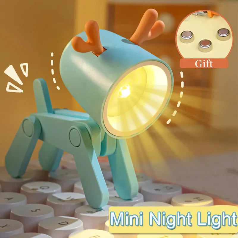 LED Night Light - Mini Folding Desk Lamp, Cute Pet Lights (Dog & Deer) Portable Night Light, Ideal Gift for Students and Living Room Decor