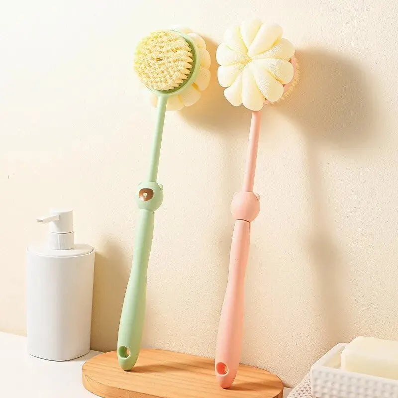 Two-Sided Silicone Shower Body Brush with Long Handle, Exfoliating & Massage Bath Brush