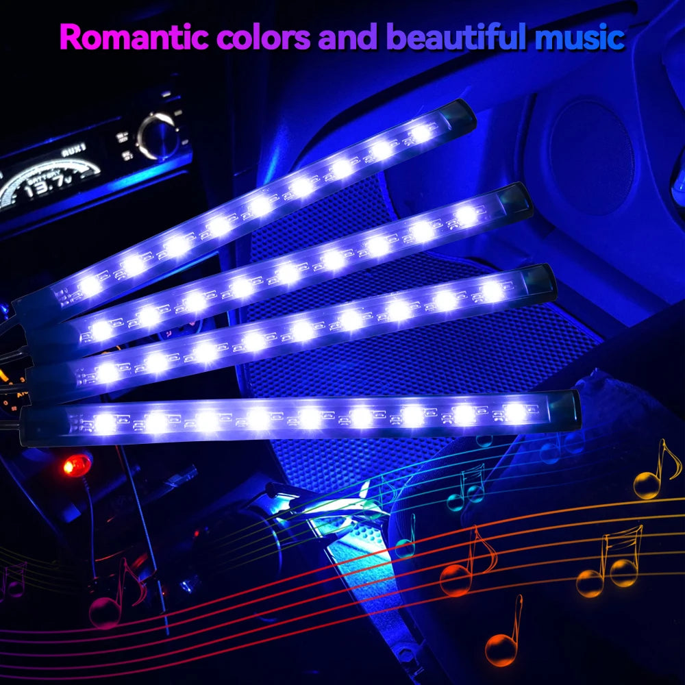 Neon 48/72 LED Car Interior Ambient Foot Light with USB Wireless Remote & Music App Control - Auto RGB Atmosphere Decorative Lamps