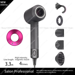 Professional Leafless Hair Dryer – Negative Ionic with Flyaway Attachment, Premium Multifunction Salon Styling Tool