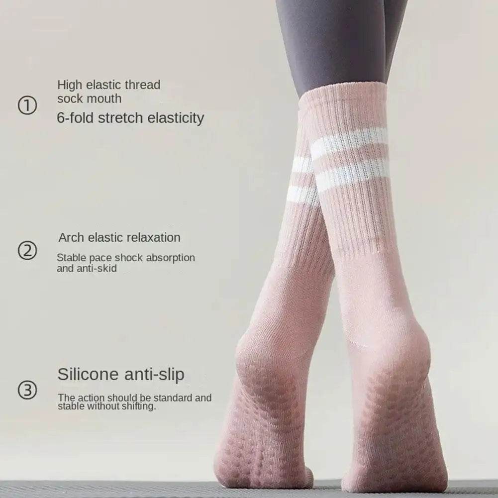 8 Colors Sports Socks Cotton Mid-tube Bottom Professional Non-slip Silicone Indoor Fitness Socks Gym Dance Pilates Yoga Socks