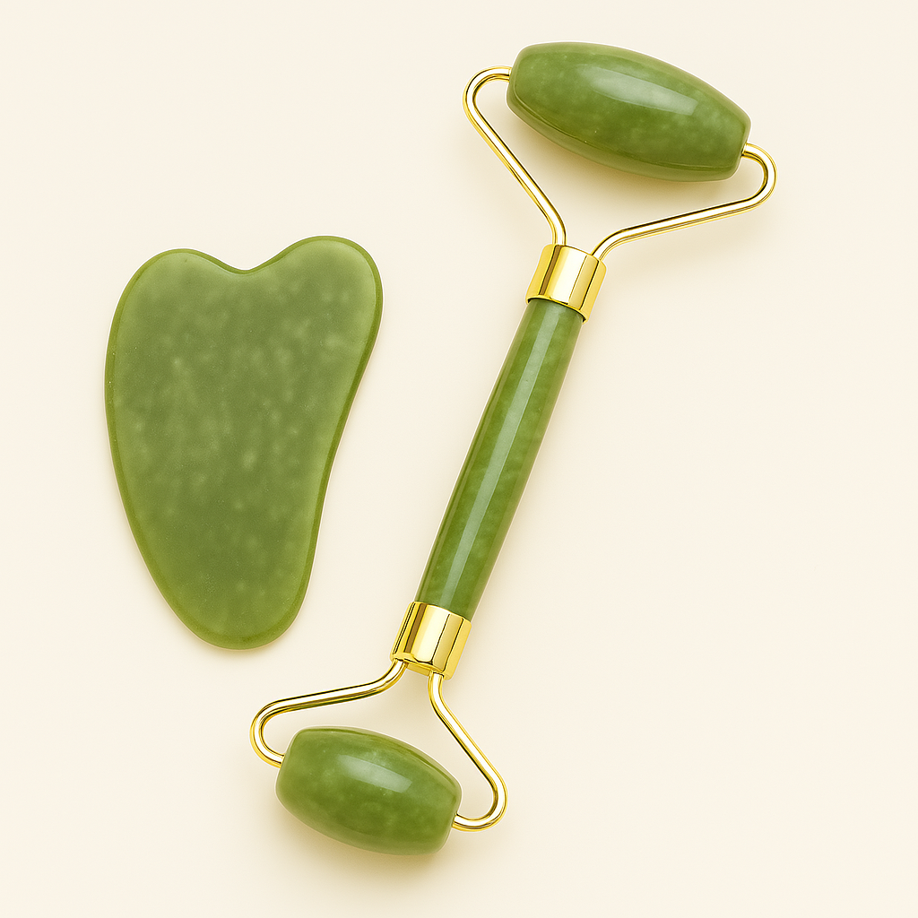 Rose Quartz Crystal Jade Roller & Gua Sha Set – Natural Stone Face Massager for Facial Lift & Skin Relaxation