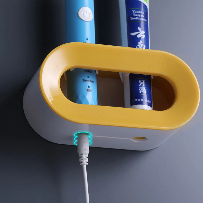 Electric Toothbrush Holder Wall-Mounted Double Hole Self-Adhesive Rack