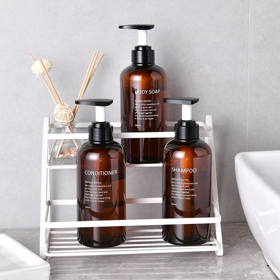 Refillable Shampoo & Conditioner Dispenser Set – Printed Letter Design for Bathroom & Shower