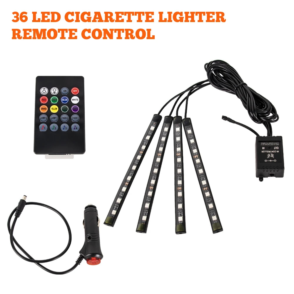 Neon 48/72 LED Car Interior Ambient Foot Light with USB Wireless Remote & Music App Control - Auto RGB Atmosphere Decorative Lamps