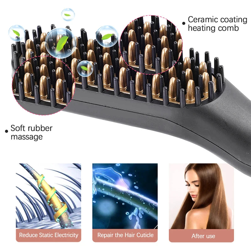 Hot Comb Straightener Electric Negative Ion Heating Comb For Men Beard