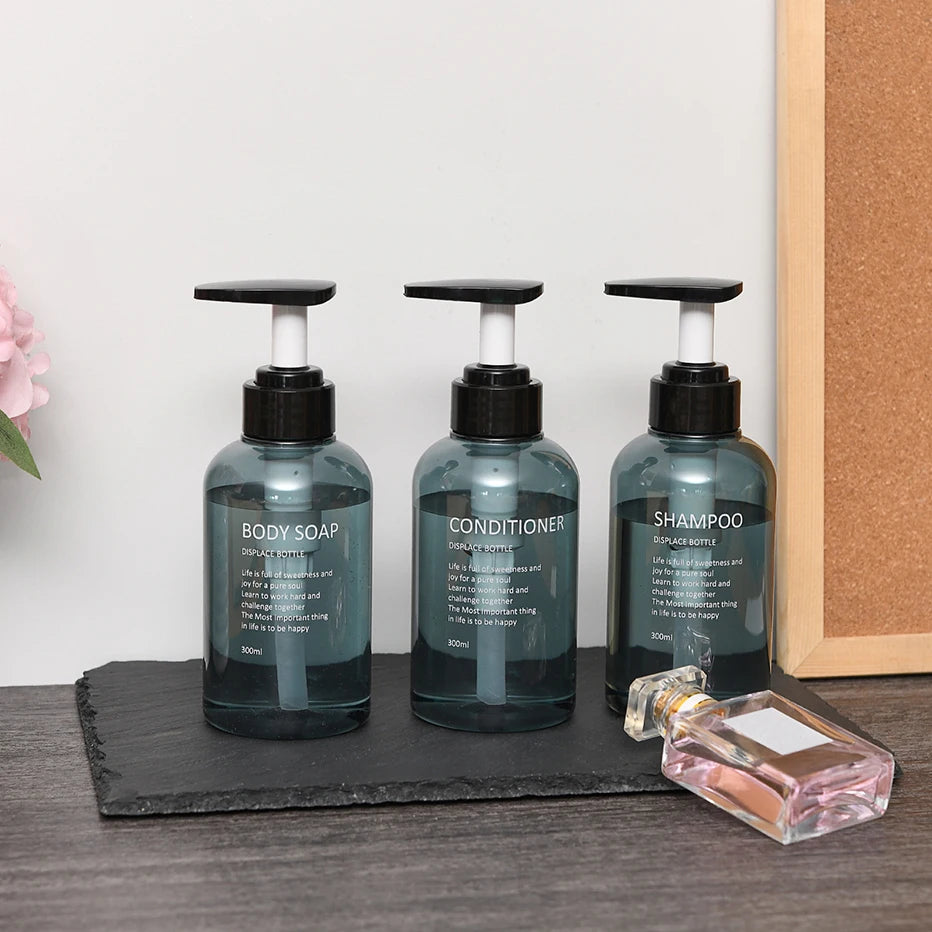 Refillable Shampoo & Conditioner Dispenser Set – Printed Letter Design for Bathroom & Shower