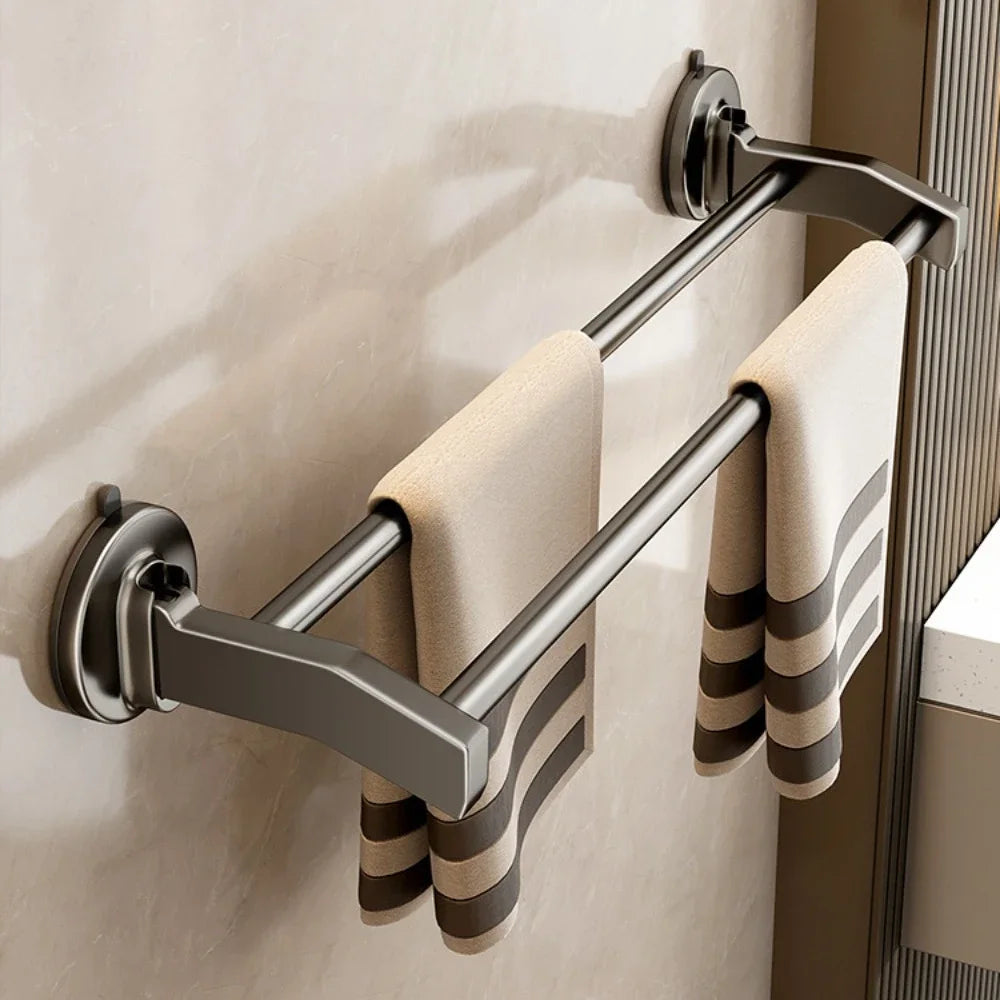 No-hole Suction Cup Towel Rack – Wall Mounted Bathroom Towel Shelf with Integrated Toilet Towel Bar