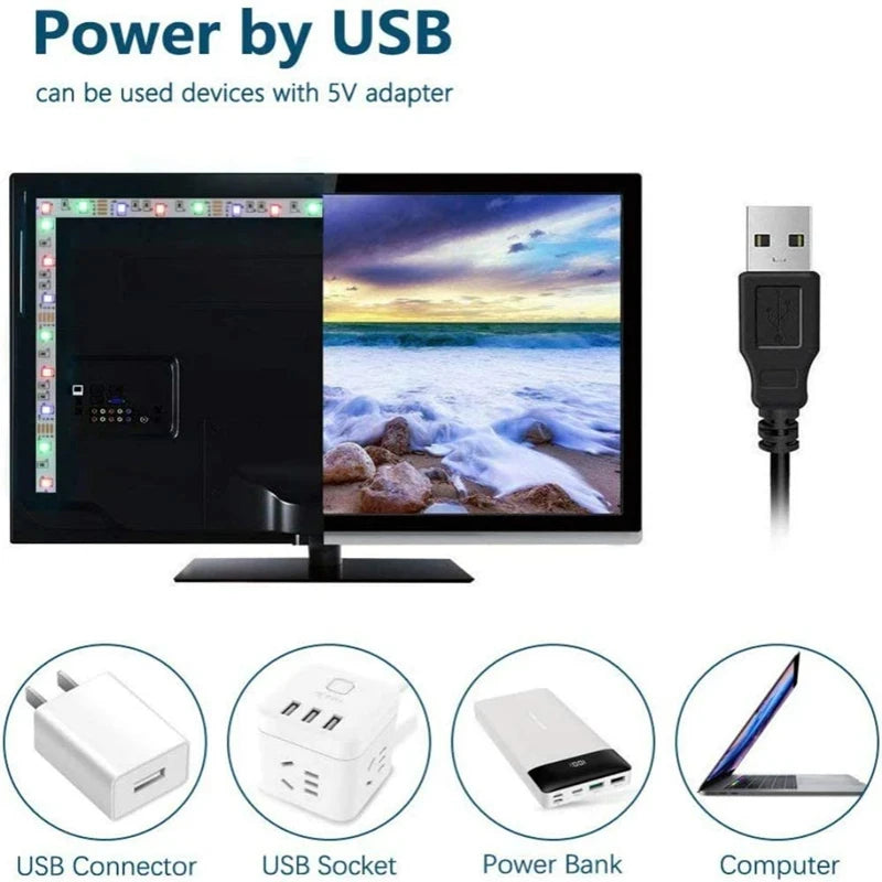 10M 2835 USB LED Strip Light RGB – Remote Control, Flexible Tape Lights for TV & Desktop Backlighting