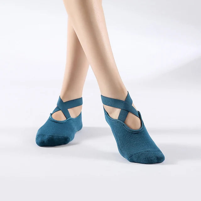 Bandage Yoga Socks for Women – Non-Slip Cotton Pilates, Ballet, Dance & Gym Workout Socks with Grip