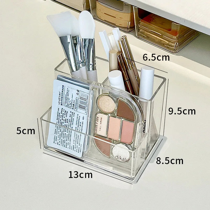 Transparent Acrylic Makeup Organizer Box - 3-5 Grid Brush Holder & Storage for Desk