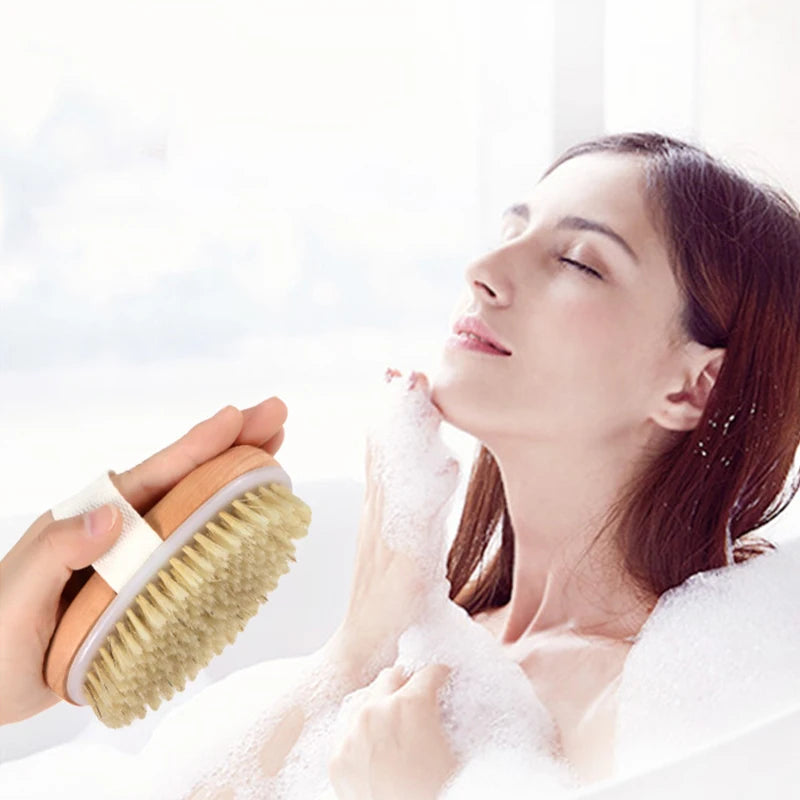 Wood Bath Brush - Exfoliating & Massage for Dry and Wet Use