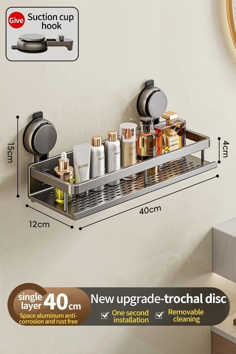 No Drill Bathroom Suction Cup Wall-Mounted Storage Shelf – Triangle Vanity Basket