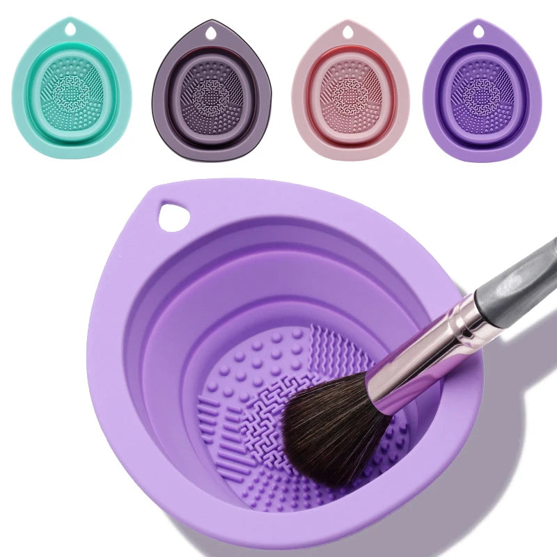 Silicone Makeup Brush Cleaner Folding Powder Puff Cleaning Bowl