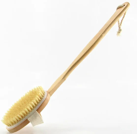 Wooden Bath Brush – Dry and Wet Exfoliating Brush with Airbag Massager and Pig Bristle Scrubber